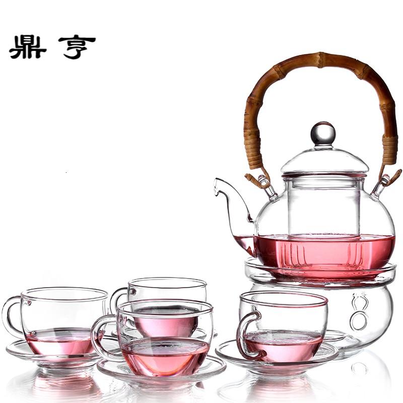 鼎亨耐热玻璃茶具套装泡茶壶过滤茶杯水壶提梁壶整套花茶茶具竹艺