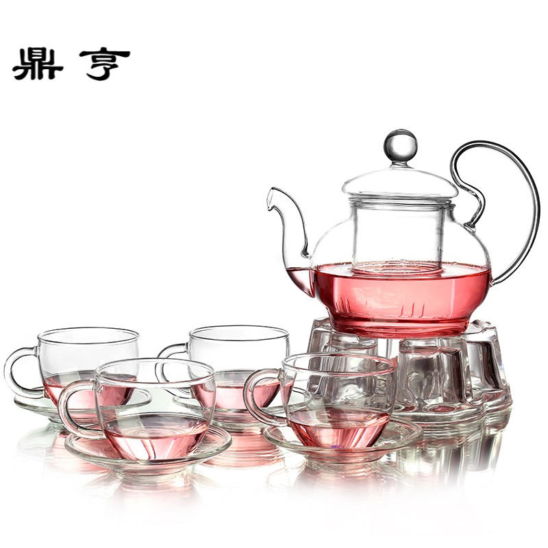 鼎亨加厚手工花茶具整套玻璃茶具组合心型底座加热花茶壶套装