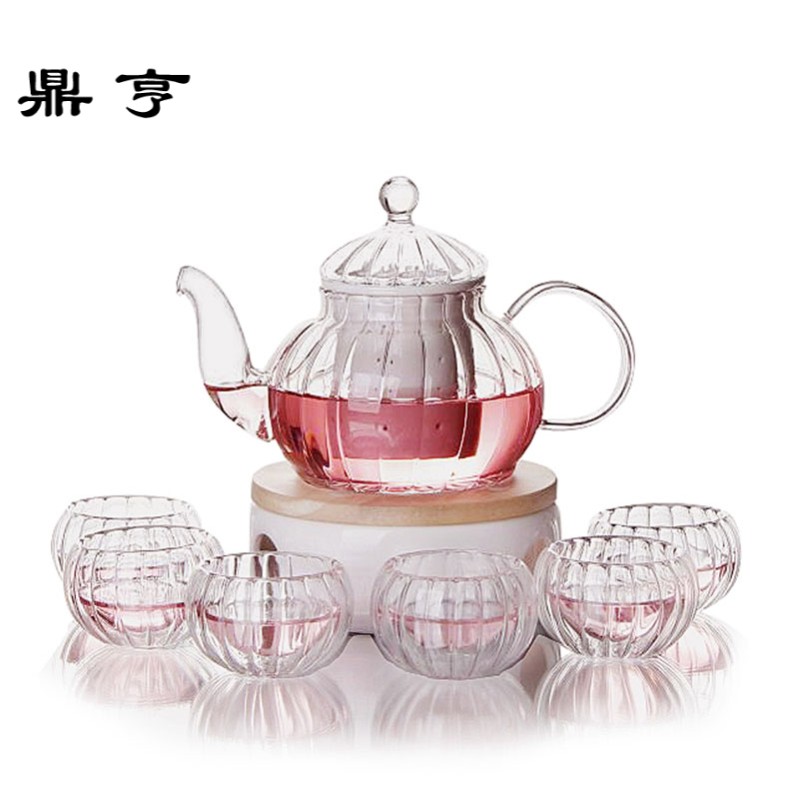 鼎亨下午茶具耐热玻璃陶瓷茶具家用花茶壶套装蜡烛加热保温韩式茶
