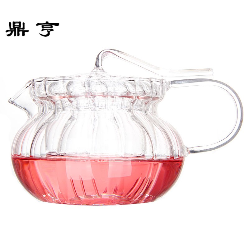 鼎亨耐高温玻璃茶具办公室花茶壶加热条纹玻璃壶过滤透明水果茶泡