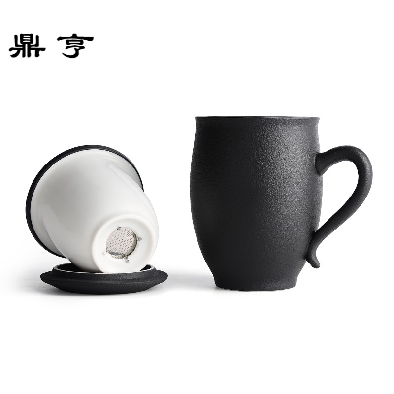 鼎亨日式办公室茶杯陶瓷过滤带盖简约个人泡茶器便携茶杯子马克杯