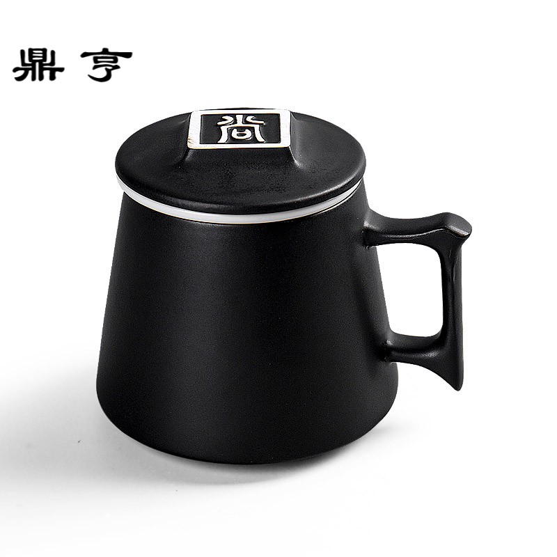 鼎亨印章茶杯办公室陶瓷带盖带家用大容量简约泡茶杯水杯子过滤马
