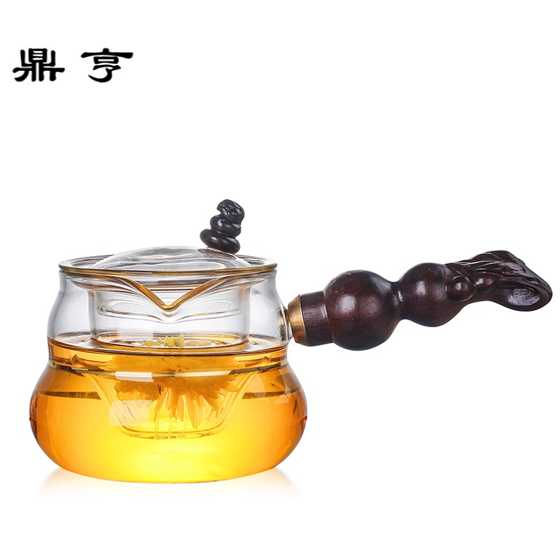 鼎亨日式小号侧把玻璃泡茶壶透明煮茶壶耐热泡茶器过滤红茶壶功夫