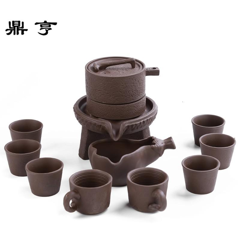 鼎亨茶具陶瓷懒人石磨全半自动紫砂茶壶茶杯套装功夫创意冲泡茶器