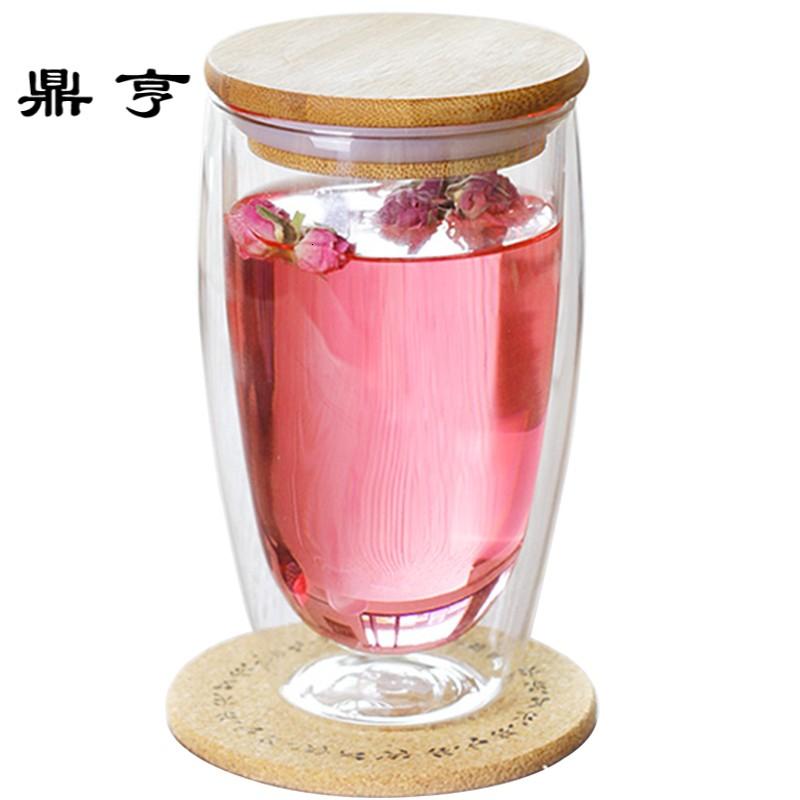 鼎亨双层耐热防烫透明玻璃杯花茶杯女士创意过滤水杯泡绿茶杯子带