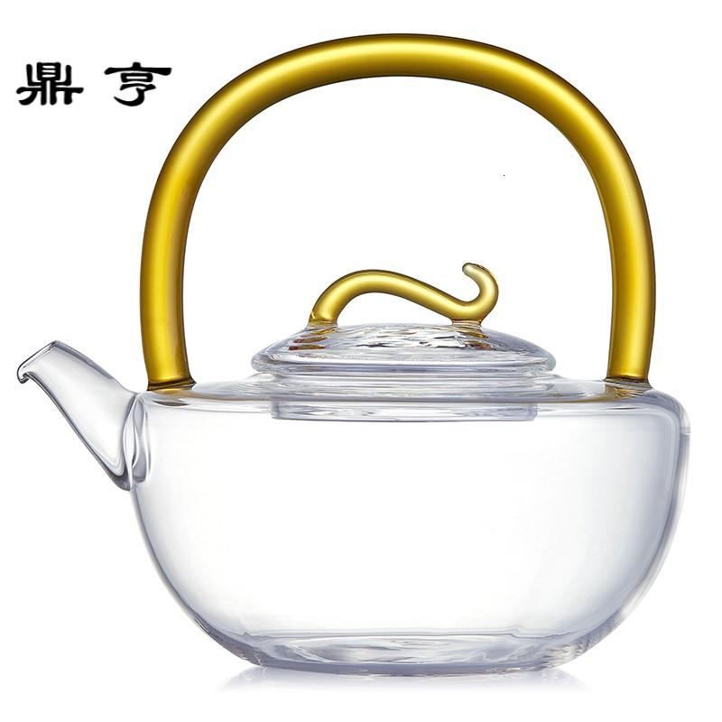 鼎亨彩柄玻璃提梁壶加厚耐热玻璃煮茶壶过滤耐高温水壶泡茶壶