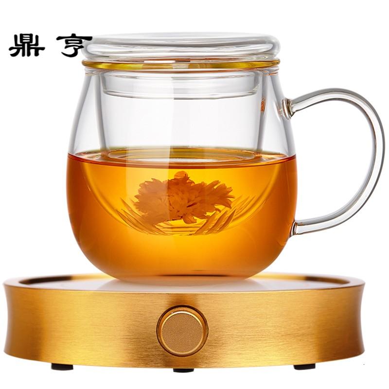 鼎亨 玻璃茶杯恒温宝套装 加厚透明过滤大泡茶杯可爱圆形花茶杯