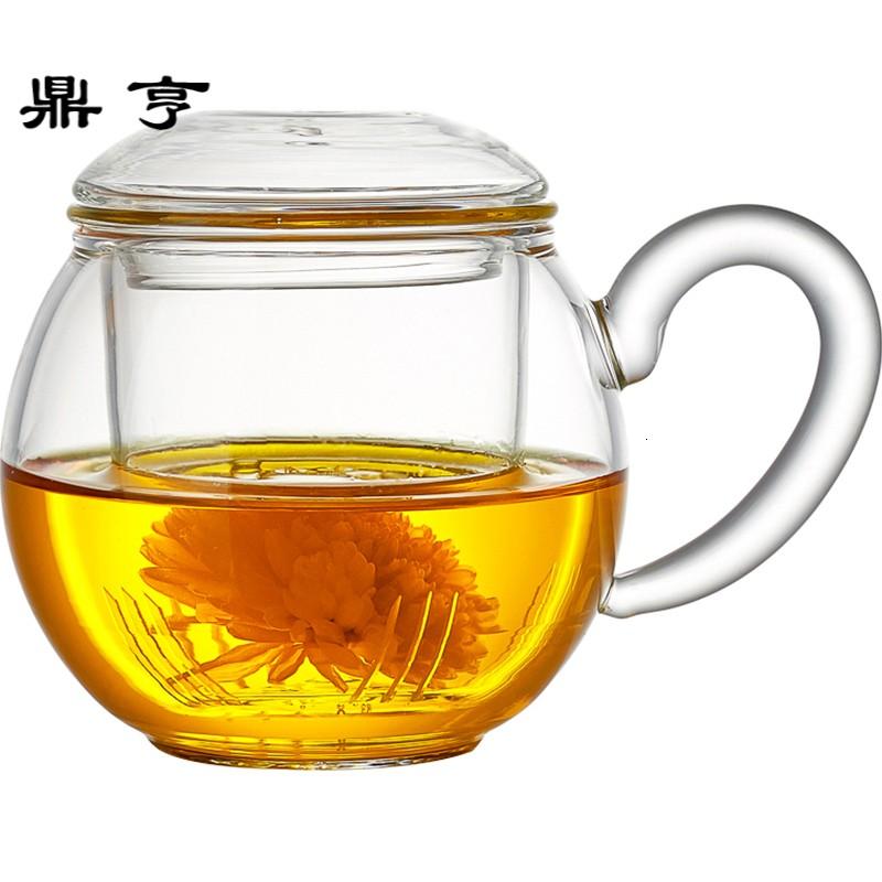 鼎亨[彩色]玻璃杯耐热玻璃茶杯透明泡茶花茶杯带盖过滤水杯子