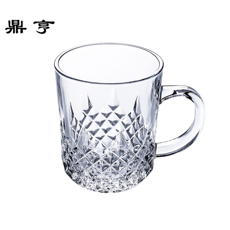 鼎亨加厚耐用玻璃杯套装 家用透明水杯子耐热泡茶杯果汁啤酒杯 带