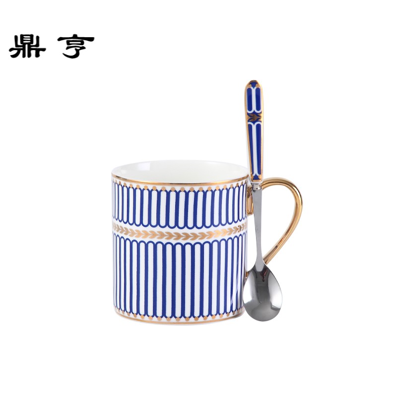 鼎亨英式骨瓷咖啡杯早餐杯手工描金欧式陶瓷马克杯水杯带勺送礼品