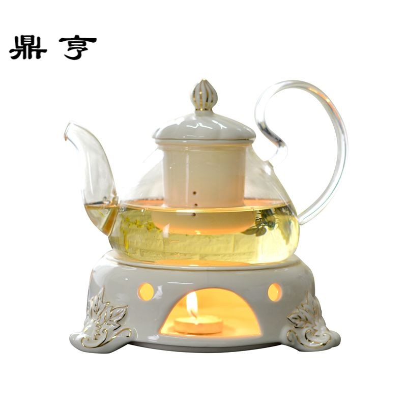 鼎亨玻璃茶壶温茶器 花茶具套装蜡烛可加热炉 陶瓷保温底座花茶