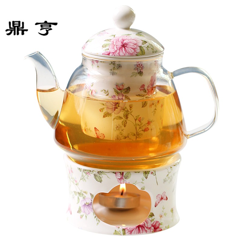 鼎亨那些时光 煮水果茶蜡烛加热玻璃花茶壶陶瓷花茶杯套装花茶具