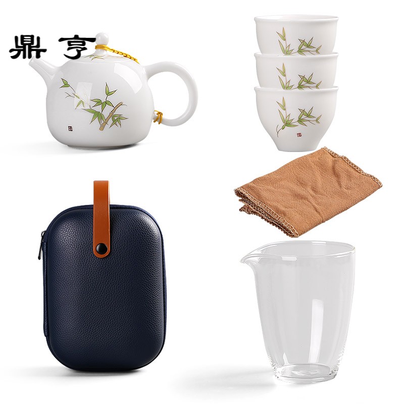 鼎亨旅行功夫茶具套装快客杯一壶二三杯便携式包户外白瓷茶壶茶杯
