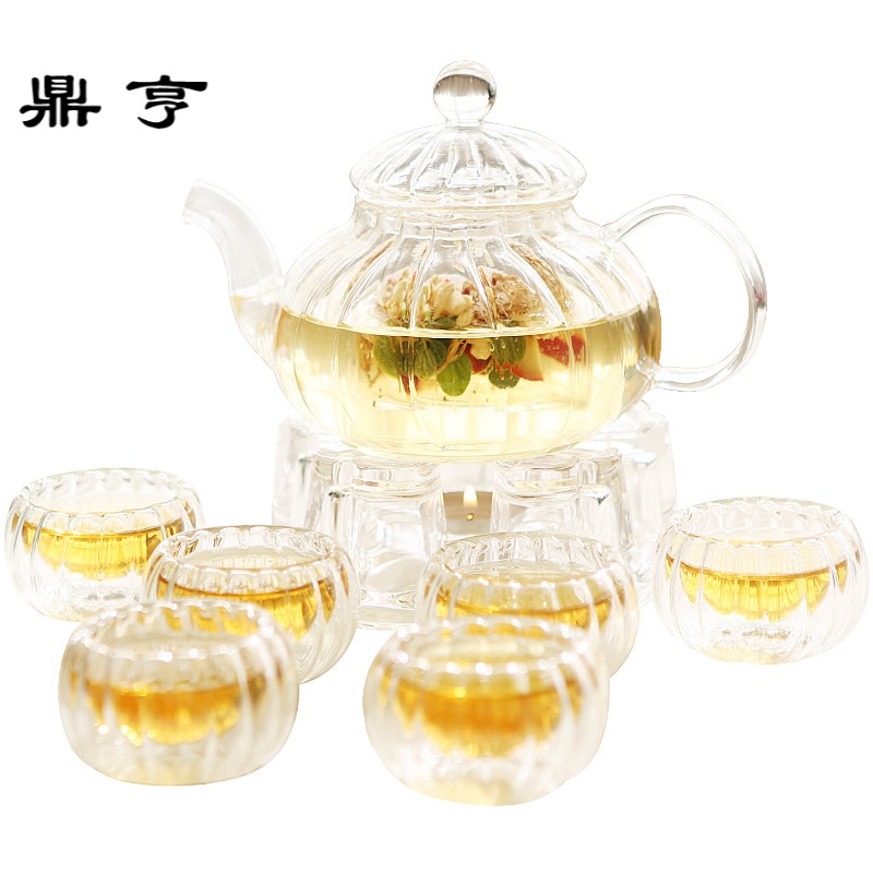 鼎亨玻璃花茶壶耐热花茶茶具套装欧式整套花茶具茶杯加热泡水果