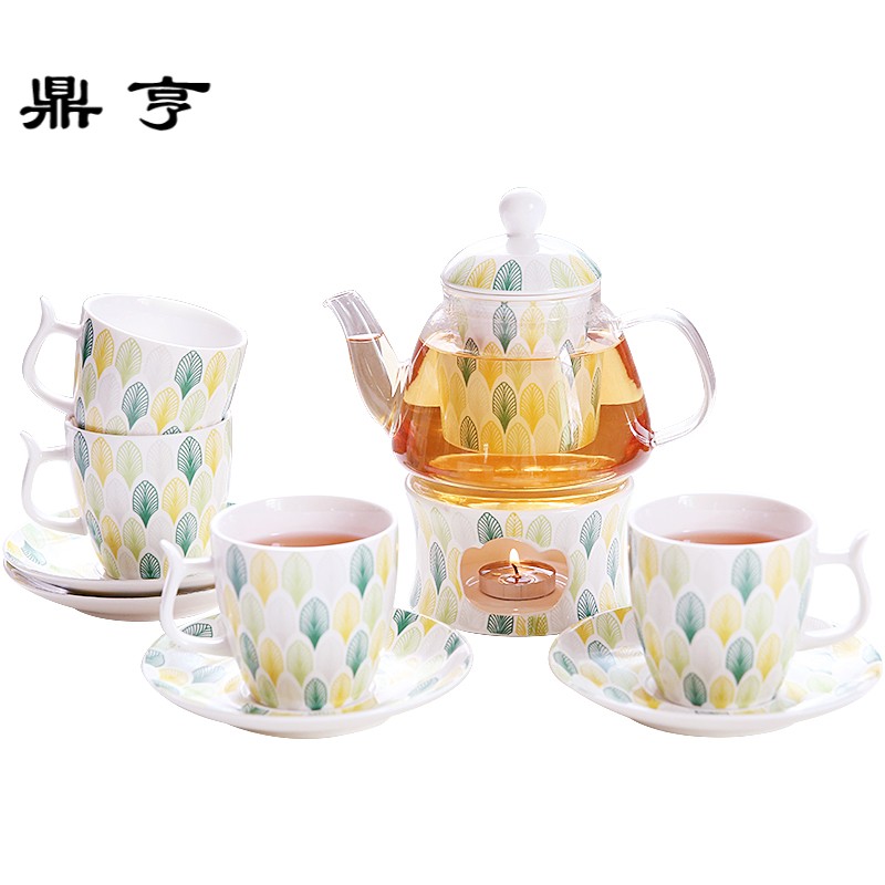 鼎亨陶瓷花茶茶具 花茶杯套装加热花茶壶套装 煮水果茶玻璃壶下午