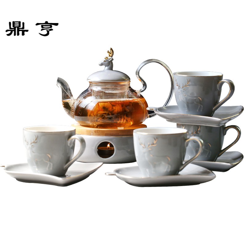 鼎亨北欧煮水果花茶壶花茶茶具套装 英式花茶杯套装 陶瓷玻璃蜡烛