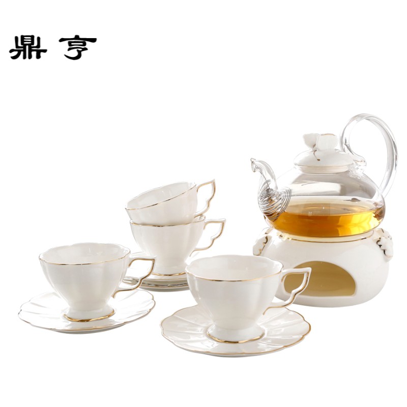 鼎亨日系蝴蝶花果茶玻璃陶瓷花茶具英式下午茶壶茶杯加热煮水果茶