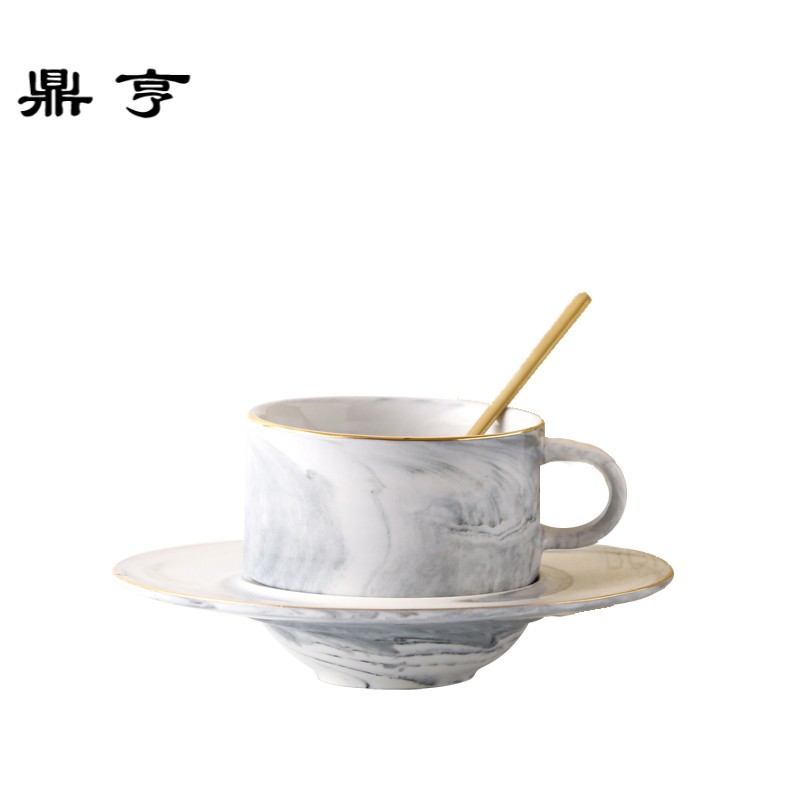 鼎亨北欧式简约创意大理石纹陶瓷咖啡杯碟套装英式下午茶红茶杯礼