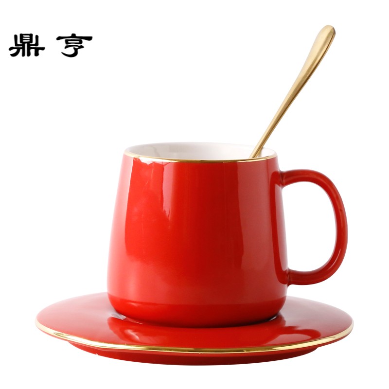 鼎亨北欧美式陶瓷杯茶杯手工描金边水杯马克杯咖啡杯碟骨瓷英式下