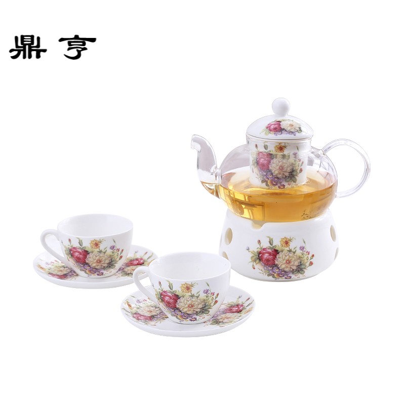 鼎亨陶瓷花茶茶具套装过滤蜡烛加热花茶壶下午茶茶具泡水果茶茶壶