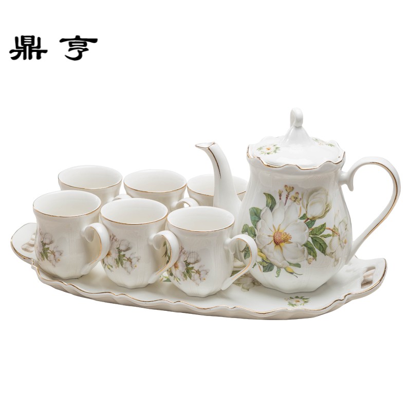 鼎亨陶瓷法式下午花茶具套装带茶盘家用茶壶喝咖啡水杯结婚礼盒