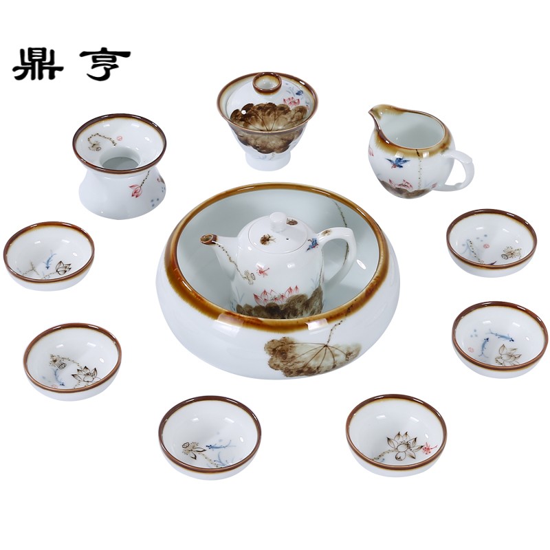 鼎亨茶具套装家用陶瓷功夫茶具6人整套景德镇青花瓷手绘盖碗茶壶