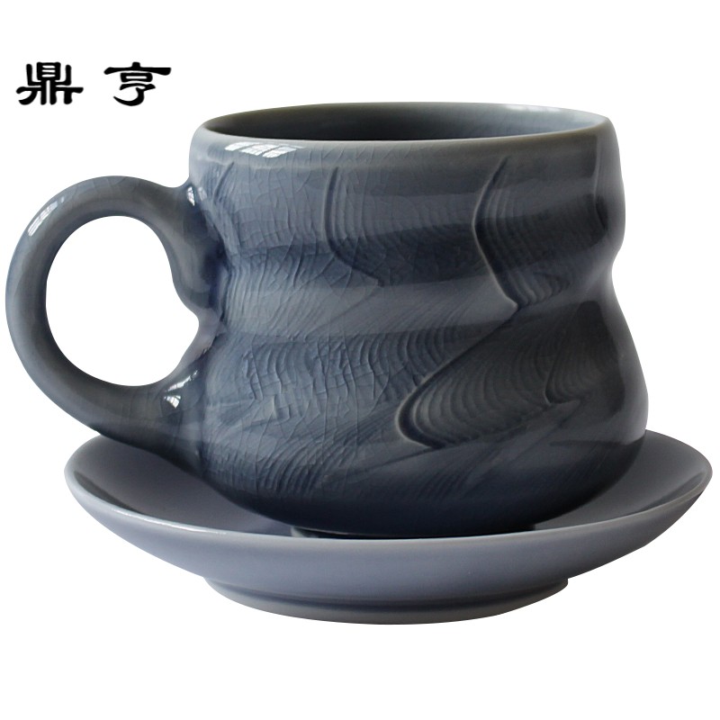 鼎亨手工手作陶瓷马克杯个性简约中式带碟勺咖啡杯创意定制陶瓷杯