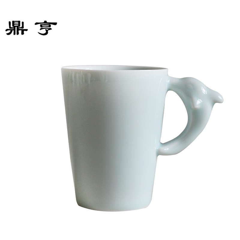鼎亨创意个性小海豚马克杯青釉带盖勺陶瓷杯简约情侣杯咖啡杯茶杯
