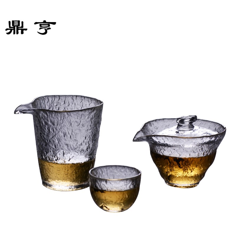 鼎亨初雪耐热锤纹冰裂透明玻璃品杯主人杯公杯盖碗日式功夫茶具套