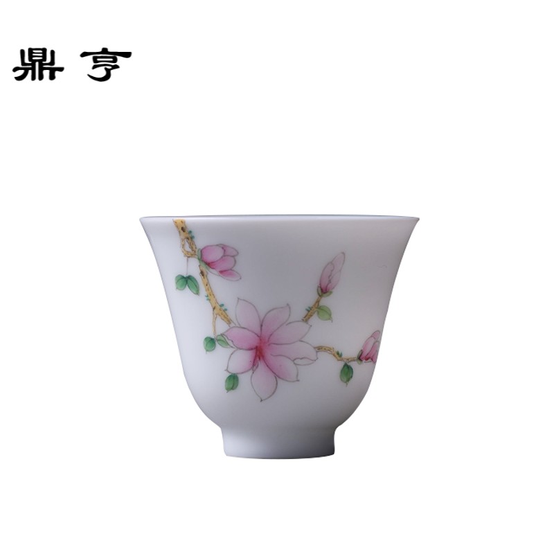 鼎亨功夫茶杯景德镇陶瓷品茗杯手绘甜白瓷茶具小茶杯个人单杯