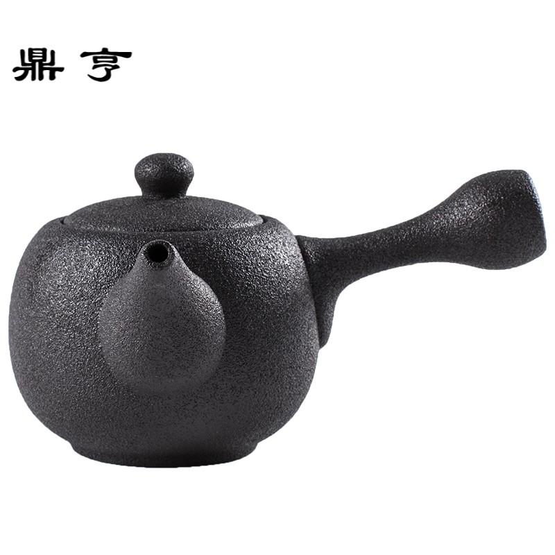 鼎亨黑陶日式侧把茶壶泡茶器陶瓷功夫茶具单壶粗陶茶壶加热泡茶壶
