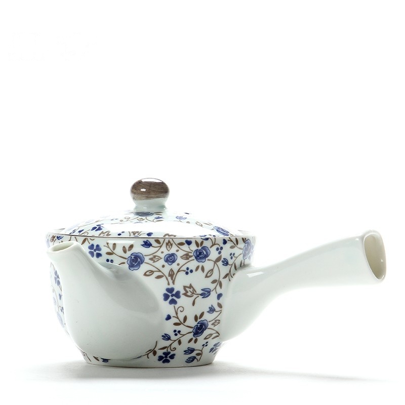 鼎亨侧把壶陶瓷景德镇青花瓷小蓝花普洱茶壶带过滤小壶日式茶具