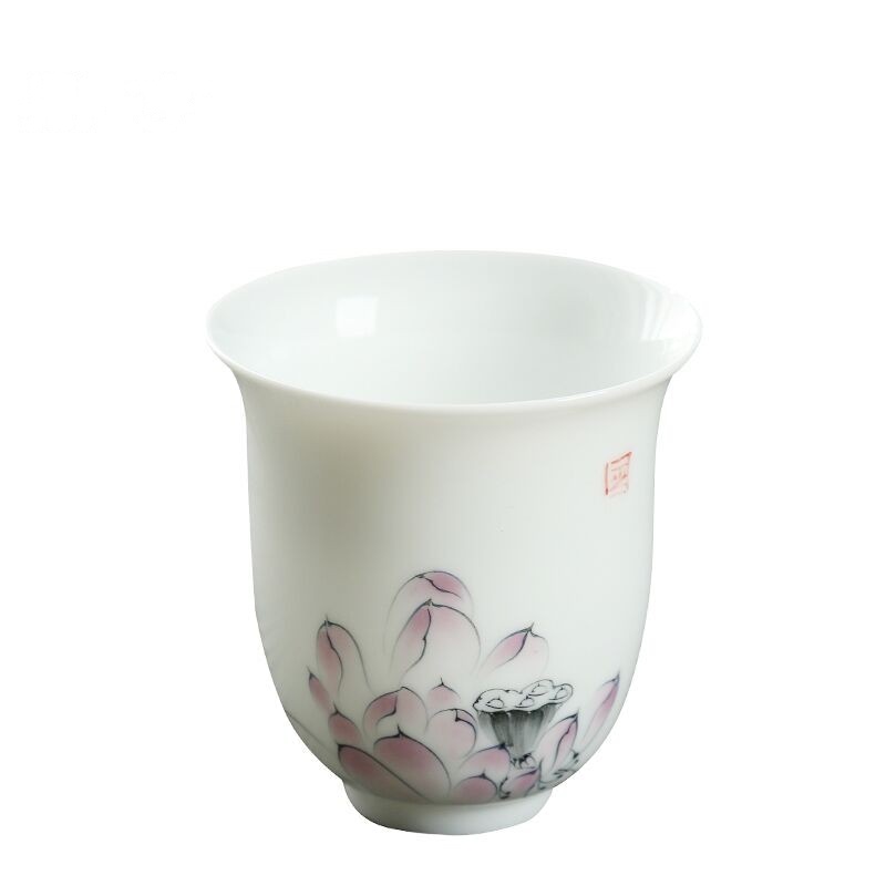 鼎亨甜白釉手绘陶瓷主人杯 德化白瓷功夫茶杯单杯大号茶盏个人 品
