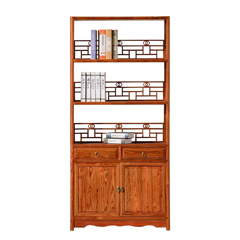 实木榆木中式书架书柜明清仿古家具茶叶茶楼置物展示架柜三层书架