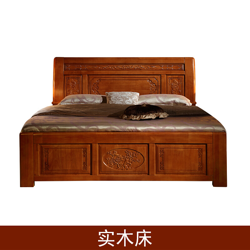 家具新古典卧室花全实木床中式1.8米带抽屉储物床双人床