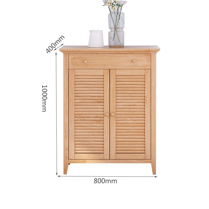 实木鞋柜口厅柜北欧简约现代大容量百叶美式玄关柜白色原木原木色3整装