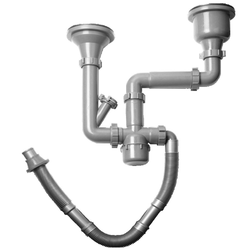 欧琳(OULIN) 水槽下水器 下水管套装 水槽下水配件 落水系统 PP下水套装I 140双+50排水管