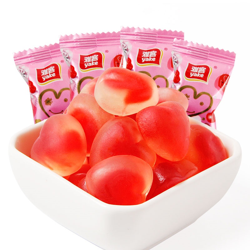 雅客心形草莓夹心水果软糖橡皮糖500g散装心心相印喜糖糖果