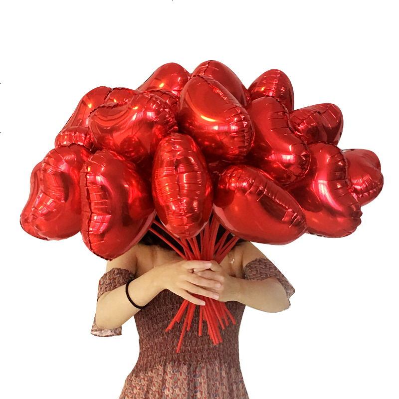 10寸大红桃心心形铝膜气球手持气球棒打击棒七夕情人节礼物包邮