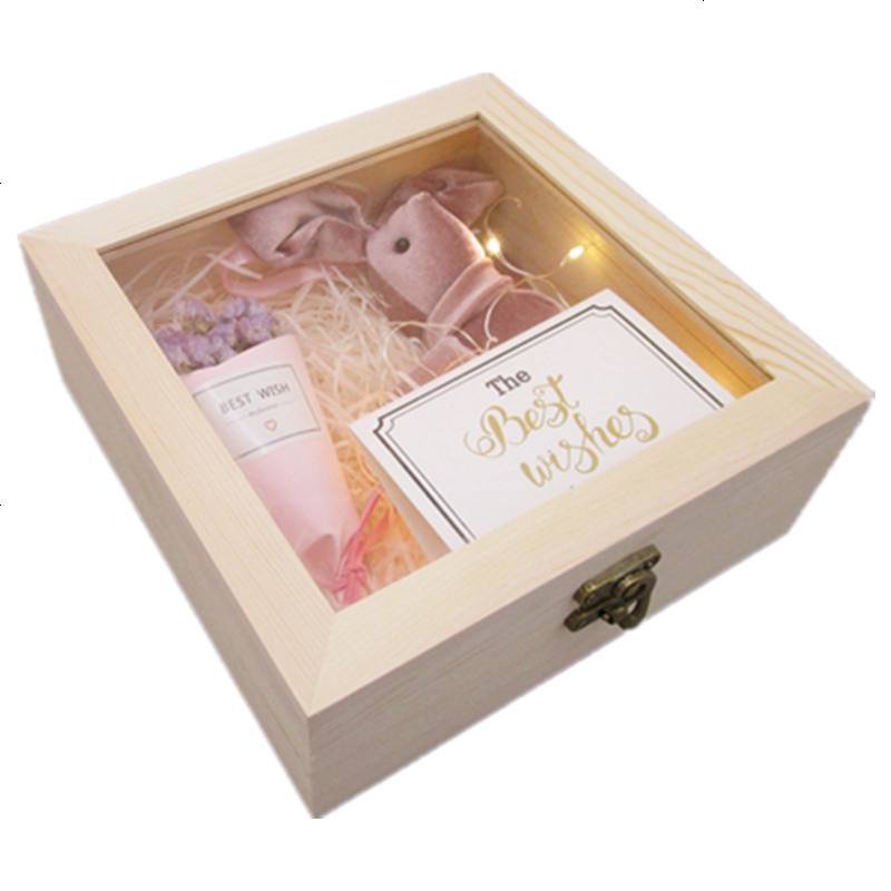 礼品盒高档木盒正方形生日礼物礼品包装盒精美发光ins原木复古