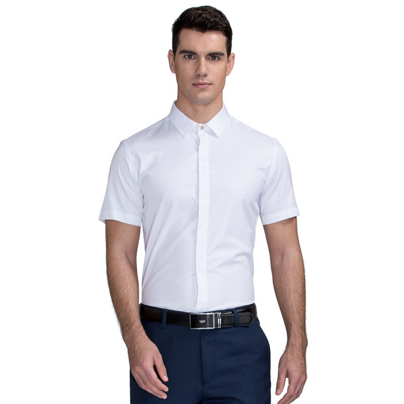 才子男装（TRIES）短袖衬衫 男士2017年新款纯色百搭商务正装短袖衬衫