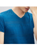 才子男装（TRIES）短袖T恤男士V领民族风修身简约舒适透气短袖T恤衫海水蓝