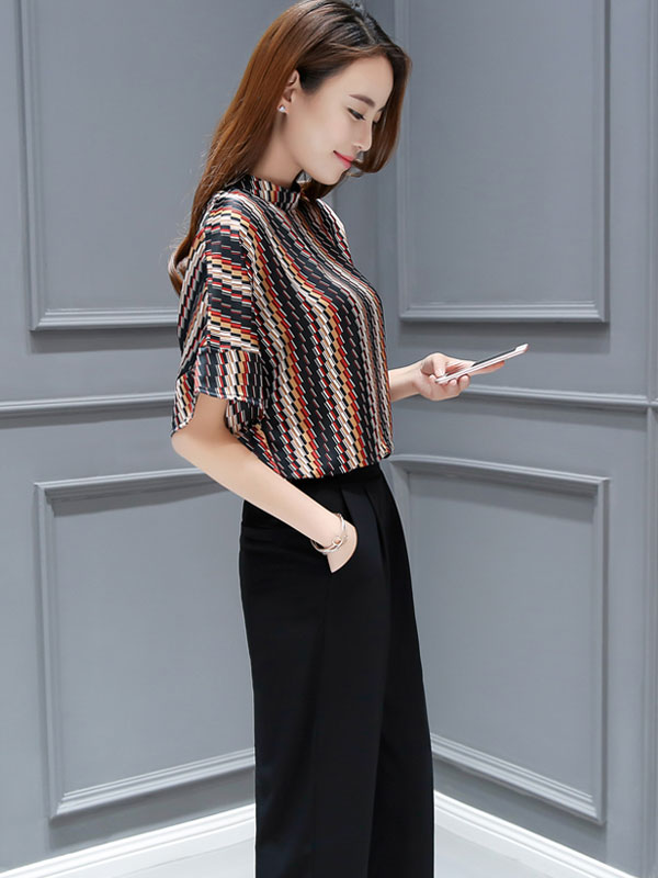 丝柏舍2019夏季女装条纹上衣+七分裤套装S72R0375