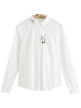 D茵曼秋装新款印花白色长袖衬衫女式纯棉打底衬衣1863011052