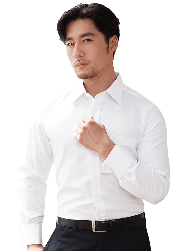 深海纯棉法式衬衫男长袖袖扣衬衣男士纯色免烫抗皱全棉修身商务休闲