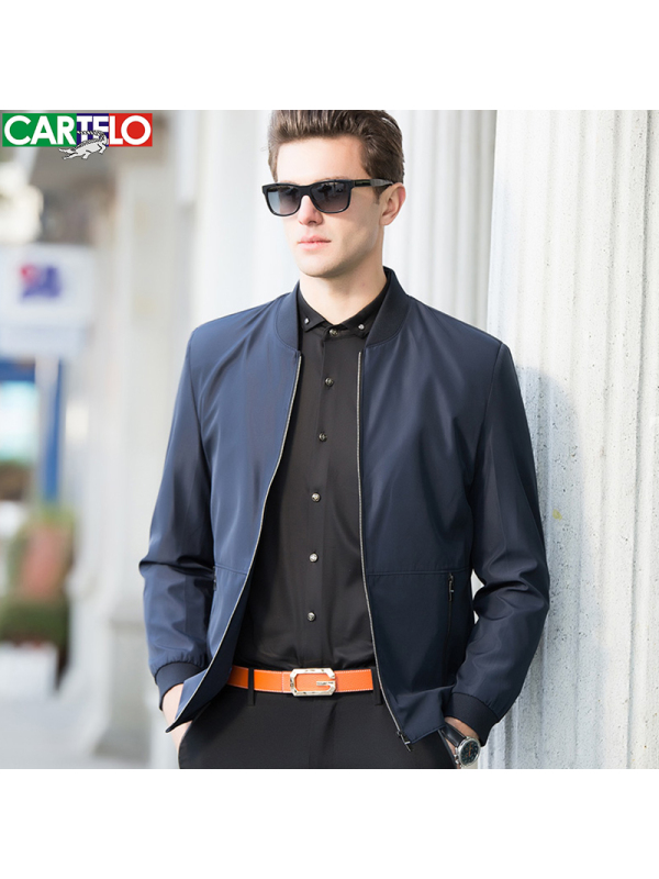 卡帝乐鳄鱼(CARTELO)薄款夹克衫秋季新品中年男士休闲纯色棒球领外套夹克男BACA8