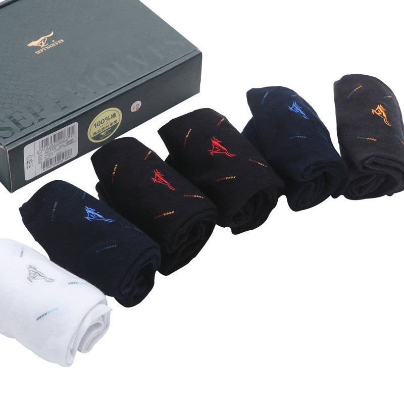 七匹狼(SEPTWOLVES)混色基础商务休闲男袜子（颜色随机）6双盒装图片