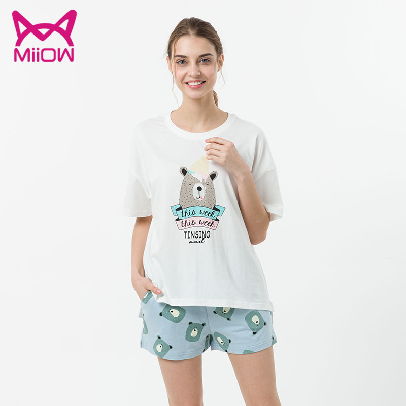 MiiOW/猫人新款夏季棉质家居服休闲运动套装时尚舒适睡衣