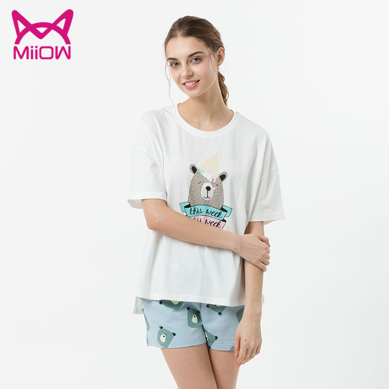 MiiOW/猫人新款夏季棉质家居服休闲运动套装时尚舒适睡衣