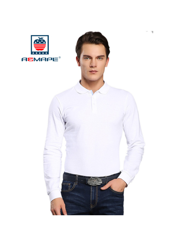AEMAPE美国苹果 长袖t恤男士翻领Polo纯色休闲棉质新款长袖打底衫